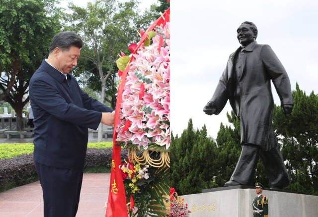 10月14日下午，習(xí)近平來到蓮花山公園，向鄧小平同志銅像敬獻花籃。新華社記者 王曄 攝
