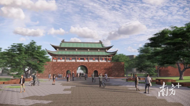 迎恩門城墻紀(jì)念公園效果圖。圖源自“東莞發(fā)布”微信公眾號