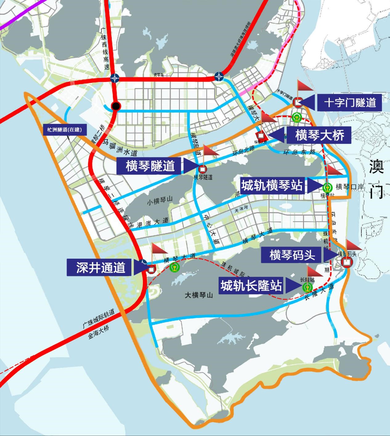 　　橫琴粵澳深度合作區(qū)“一線”“二線”示意圖。其中，“一線”主要是橫琴口岸；“二線”通道主要包括橫琴大橋、橫琴隧道、深井通道、橫琴碼頭、廣珠城軌延長(zhǎng)線橫琴站及長(zhǎng)隆站、十字門隧道（臨時(shí)出島）。橫琴粵澳深度合作區(qū)執(zhí)委會(huì)供圖。