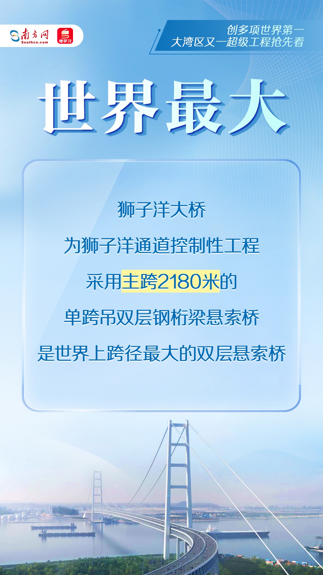 獅子洋大橋是世界上跨徑最大的雙層懸索橋